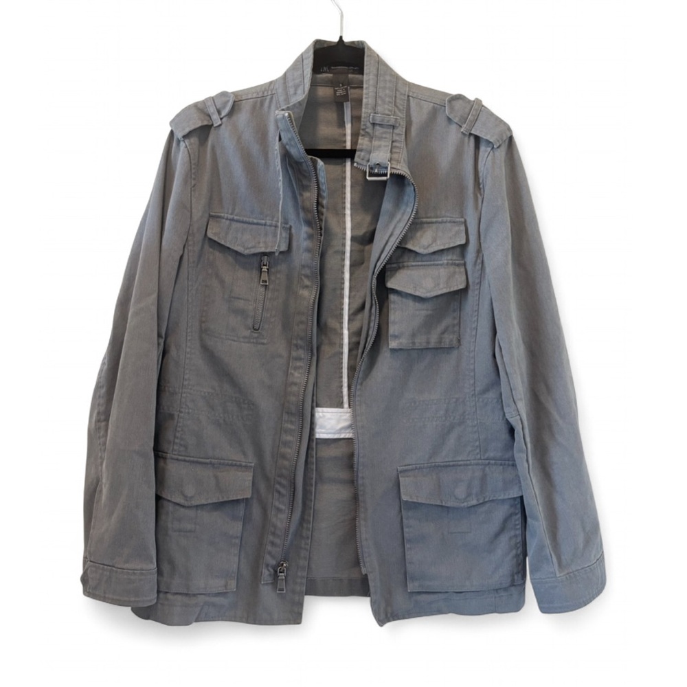 INC International Concepts Men’s Gray Denim Utility Military Jacket 100% Cotton